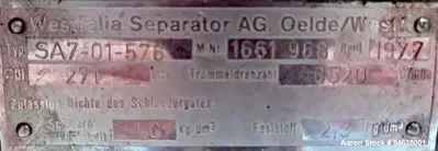 Used GEA WESTFALIA SA7-01-576 Disc Stack Centrifuges Illinois US | Aaron Equipment #1410851