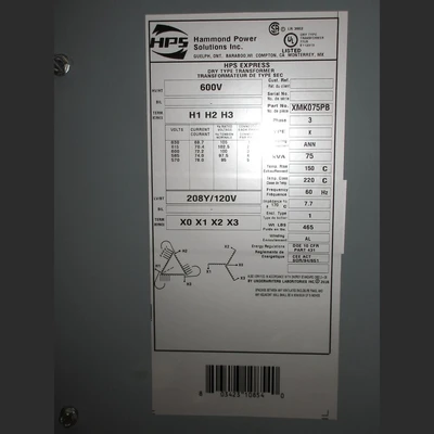 Hammond 75 kVA Transformer