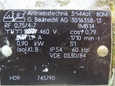ATB RF 0.75/4-7 Metric AC Motor 0.9kw 1.2Hp 1710rpm 460V 3PH IEC 80M Frame