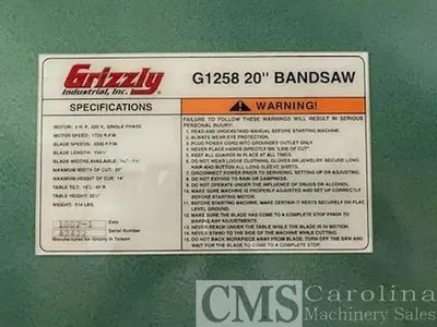 USED 2002 GRIZZLY G1258 20" BAND SAW