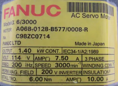 REFURBISHED FANUC A06B-0128-B577/0008 SERVO MOTOR A06B0128B5770008R
