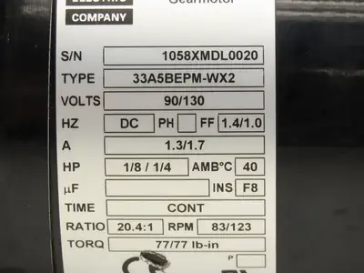 Bodine 33A5BEPM-WX2 DC Gearmotor Only for Gearmotor 1/4Hp 90/130VDC 2500RPM