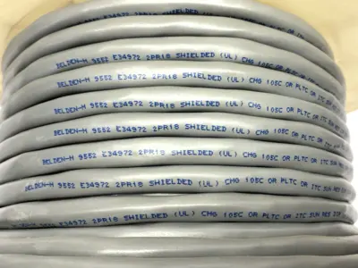 USED BELDEN PLTC CABLE 2 PAIR 18AWG SHIELDED 300V SPOOL OF 120'
