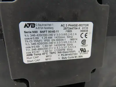 Busch SV 1040 C 00 Rotary Vane Vacuum Pump 120mbar 48m³/h 1.6Hp 200-277/480V 3PH