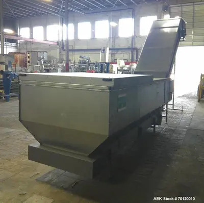 Used Stainless Steel Inclined Conveyor | Hopper Feed Elevator Conveyor System