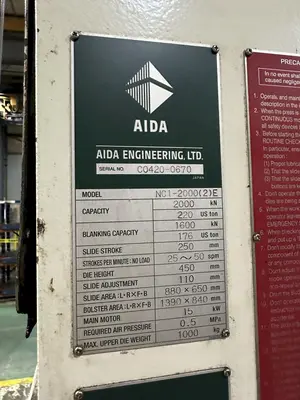 USED 2009 AIDA NC1-2000(2)E