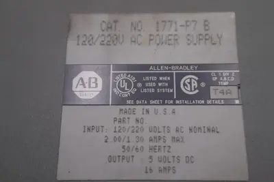 1771-P7 1771P7 B Allen Bradley 5vdc Power Supply 120/220 VOLTS STOCK L-428