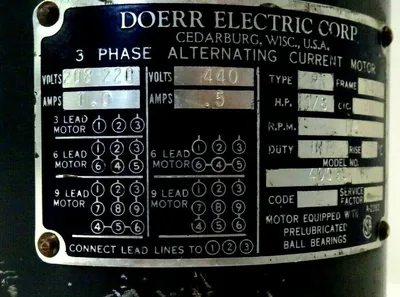 NEW DOERR ELECTRIC 40095 CV ALTERNATING CURRENT MOTOR