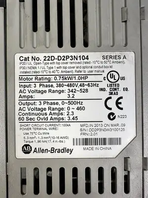 ALLEN BRADLEY 22D-D2P3N104 POWER FLEX 40P - 1HP + 22-COMM-E - EACH - (BIN-1.4.3)