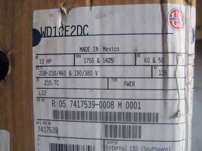 NEW EMERSON / US MOTORS WD10E2DC TYPE: FWER 10 HP MOTOR