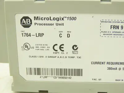 Allen Bradley 1764-LRP MicroLogix 1500 Processor Unit Ser C Rev D FRN 9