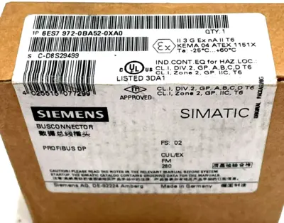 NEW SEALED SIEMENS 6ES7972-0BA52-0XA0 PROFIBUS DP BUSCONNECTOR 6ES79720BA520XA0