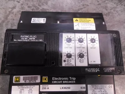 Square D LX36250 Electronic Trip Circuit Breaker 250A 600VAC no Rating Plug Used
