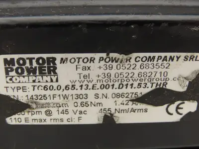 Motor Power Co 143251F1W1303 AC Servo Motor 4000 RPM 145V 1PH 0.65Nm W/Encoder
