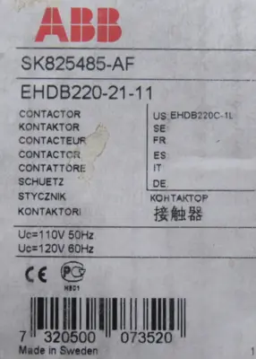 NEW ABB EHDB220-21-11 CONTACTOR SK825485-AF EHDB2202111