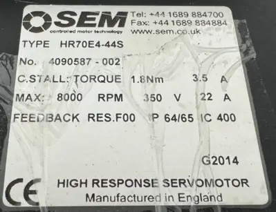 NEW SEM HR70E4-44S SERVO MOTOR HIGH RESPONSE HR70E444S
