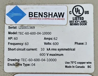 Used BENSHAW TEC-60-600-04-10000 Starters Saskatchewan CA | Certified Sales and Rentals #1636938