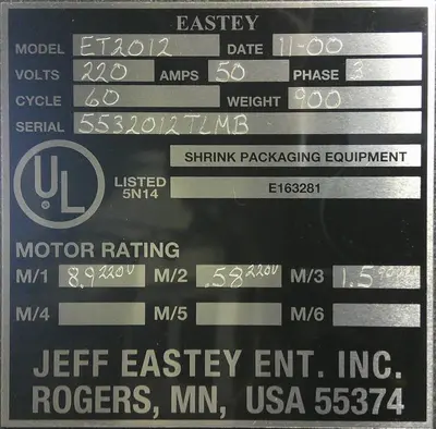 SPC9348  Shrink Tunnel Eastey electric shrink tunnel model  ET2012, 22" wide x 12.5" tall work opening