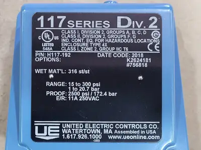New | in-Stock UNITED ELECTRIC H117-192 Switchgears British Columbia CA | Lenmark #240778