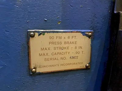 90 TON X 8' CINCINNATI MODEL 90FMx6 HYDRAULIC PRESS BRAKE: STOCK #15766