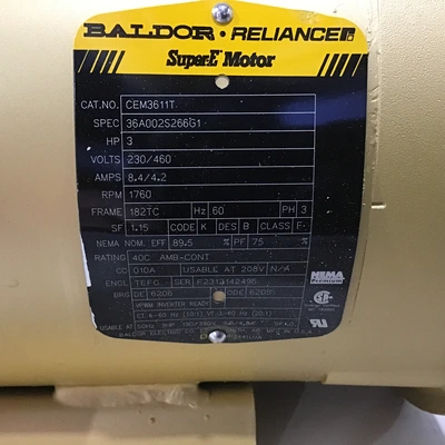 Baldor Reliance CEM3611T – 36A002S266G1 Super-E Motor 3HP 230/460V 1760RPM 60Hz
