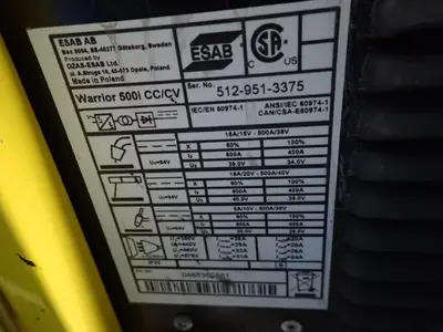 USED ESAB WARRIOR 500I CC/CV