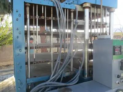 PHI, 24 x 36 heated platten 4-post hydraulic press, 6 stations & cool rack