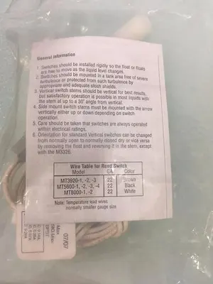 Tank Liquid Level Switch, Selectable, Polypropylene, 5/8-11 UNC