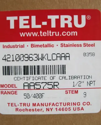 NEW 1/2" NPT Tel-Tru 50-400F° Adjustable Angle Thermometer 5" Dial 9" Stem A2