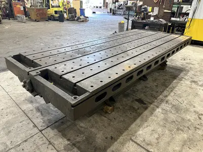 6' X 14'6" HEAVY DUTY T-SLOTTED LAYOUT TABLE ON RAISED BASE: STOCK #21788