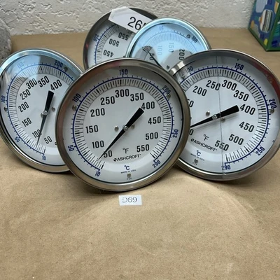 (5) ASHCROFT 5” BIMETAL THERMOMETER 3" STEM 50-550F 10-290C NNB * READ*