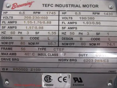 NEW BROWNING CBN3012SB3HT24565 GEAR MOTOR 7.1:1 .5HP 208-230/460V SER. 3000