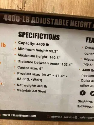 LandHero 4400-LB ADJUSTABLE HEIGHT ALL-STEEL GANTRY CRANE 2025