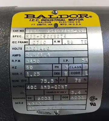 Baldor M13A 95469722-001 0.56KW 3450RPM 230/460V 3PH Motor