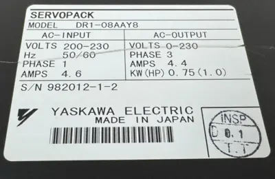 USED YASKAWA DR1-08AAY8 SERVOPACK DRIVE 4.6A 1PH DR108AAY8