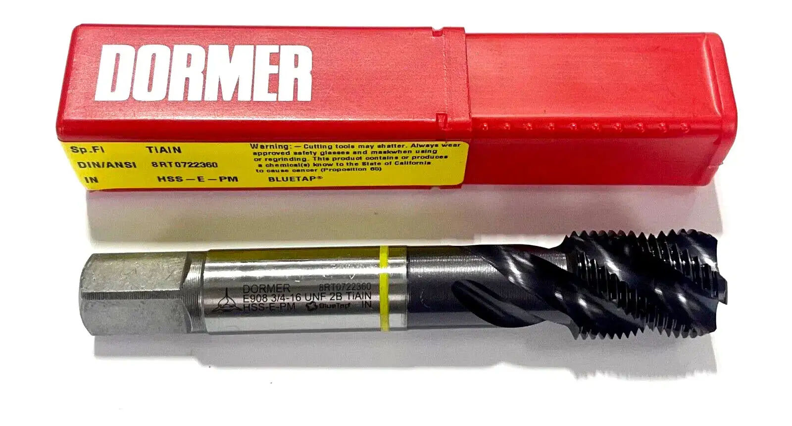 Dormer 3/4-16 HSS-E-PM Spiral 4 Flute Tap TiAlN Yellow Ring 4.33 Long
