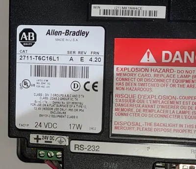 Allen Bradley 2711-T6C16L1 PanelView 600 SER A Rev E FRN 4.20