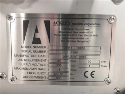 Used ACKLEY _UNKNOWN_ Tablet & Capsule Coders & Printers Connecticut US | DMC Industries #1282010