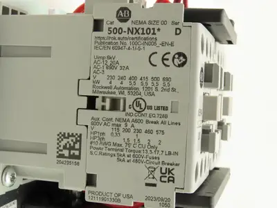 Allen Bradley 505-TOD Size 00 Reversing Starter Contactor 32A 600V 3PH 120V Coil
