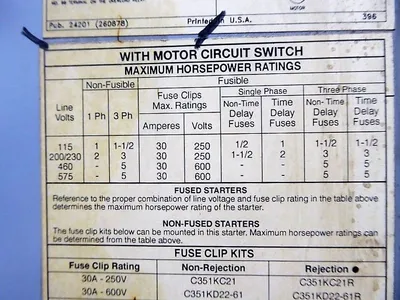 Cutler-Hammer ECN1601AAC Fusible Combo Starter 600V 30A 1/3 Ph Size 00 Used