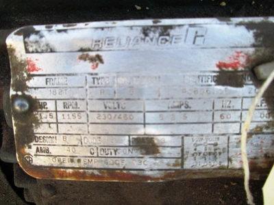 1.5 HP Reliance Electric Motor, 1155 rpm, Type P