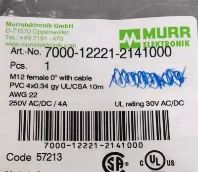 Murr Elektronik 7000-12221-2141000 Female Connector Cable Loc5D24