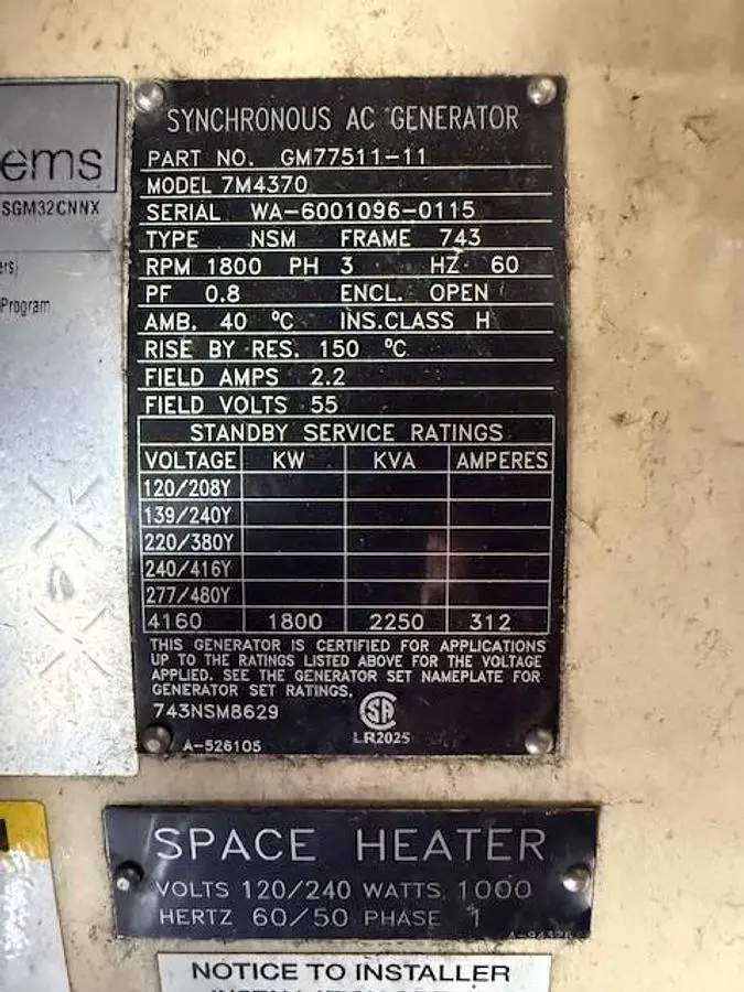 USED 2015 12V4000 MTU 8.75MW  PLANT  4160 VOLT