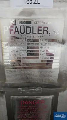 USED Pfaudler 50 Gal Pfaudler Glass Lined Reactor Body, 50/150#