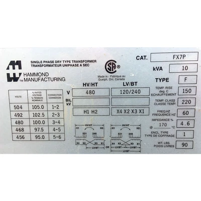 Hammond 10 kVA Single Phase Transformer