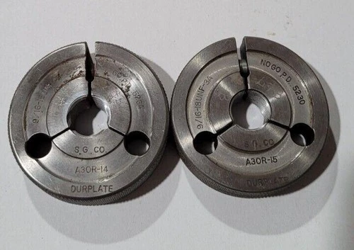 Set of 9/16-18 UNF-3A GO & NO GO Set Thread Ring Gage P.D. .5264 & .5230 Gages