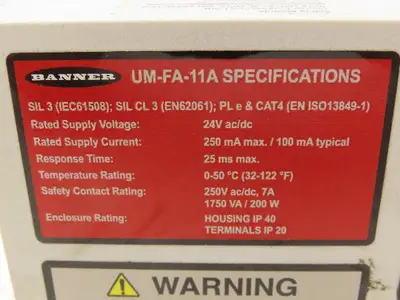 Banner UM-FA-11A Safety Relay Module For Safety Light Curtain 24V AC/DC 250V 7A