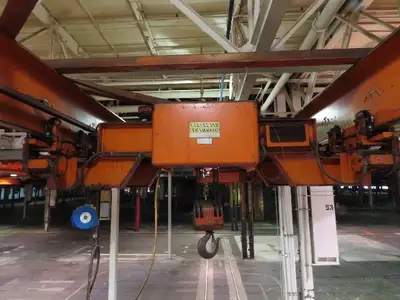 Cleveland Tramrail P&H 11 Ton Double Girder Underhung Bridge Crane 34' 10" Span
