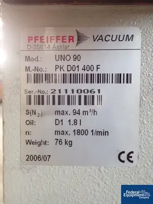 USED Pfeiffer Vacuum Pfeiffer Vacuum System, MOdel WU800, 55 CFM