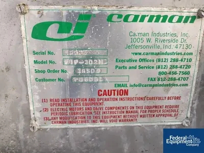 USED Carman 34" x 144" Carman Fluid Bed, Model FBP-302M, S/S